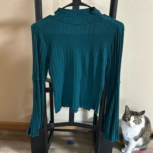 Cat not included lol teal high neck bell sleeve top S